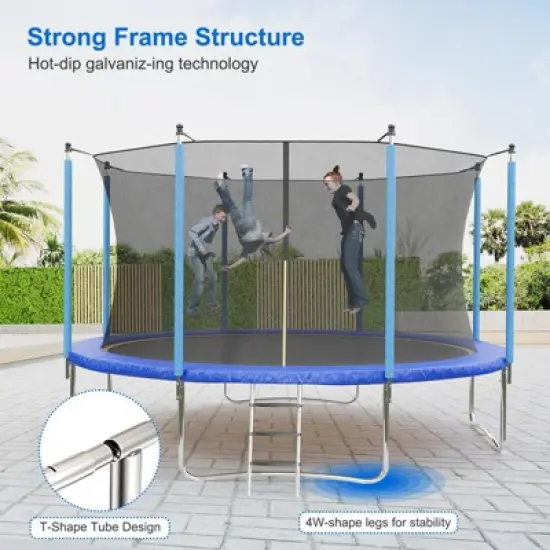 GustoWave 10FT 12FT 14FT 16FT Trampoline with Safety Enclosure & Ladder - Recreational Trampolines for Kids/Adults, ASTM Certified Outdoor Bounce image {8}