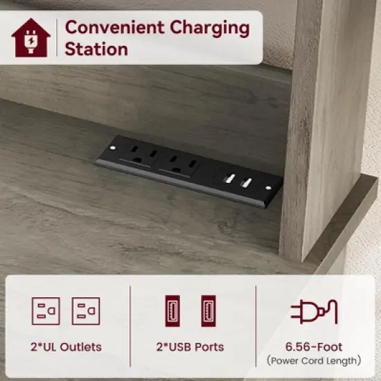 Microwave Stand Cabinet - Farmhouse Bakers Rack with Power Outlet, Thickened Counter, Freestanding Kitchen Rack, Large Storage, Easy Assembly image {5}
