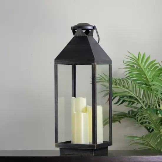 Northlight 24" Gold Brushed Black Candle Lantern with Flameless LED Candles image {2}