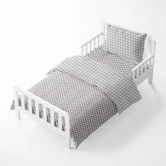 Bacati - Houndstooth/Herringbone Gray Unisex Muslin 4 pc Toddler Bedding Set image {1}