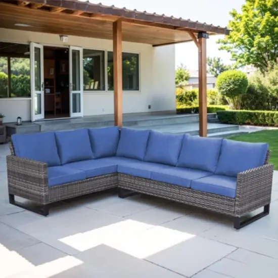 Buenhomino 6-Seater Outdoor Sectional Sofa L Shaped Couch Patio Conversation Furniture Set, Wicker Patio Sectional Sofa with Removable Cushion image {10}