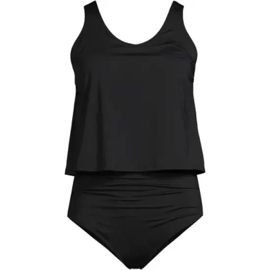 Lands' End Women's Chlorine Resistant V-neck One Piece Fauxkini Swimsuit Faux Tankini Top image {4}