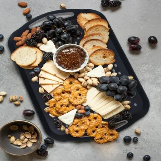 Attop 2-Pack Large Non-Slip Trays with Handles Silicone Grip Food Trays for Breakfast Dinner Snacks Fruit Appetizers and Drinks, Black image {3}