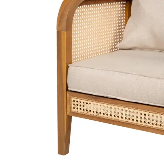 1 Piece Outdoor Wicker Loveseat,All Weather Patio Wicker Chair with Cushion,Solid Acacia Wood Lounge Sofa For Poolside Garden-Coolbibila image {6}