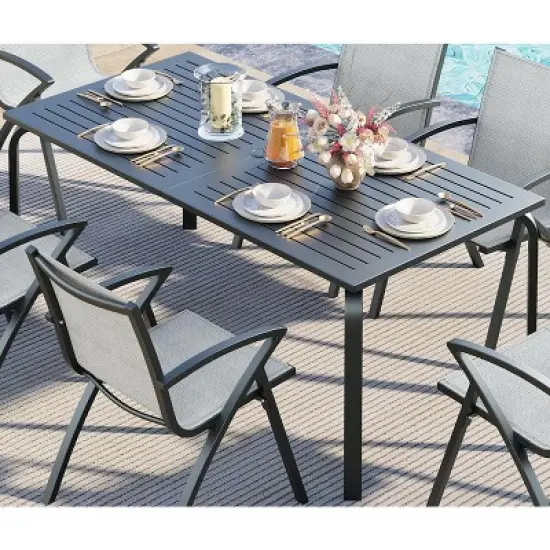 71" Aluminum Outdoor Dining Table with Umbrella Hole, Weatherproof & Rust-Proof Design for Restaurants, Backyards, Poolside - Scratch-Resistant Gray image {8}
