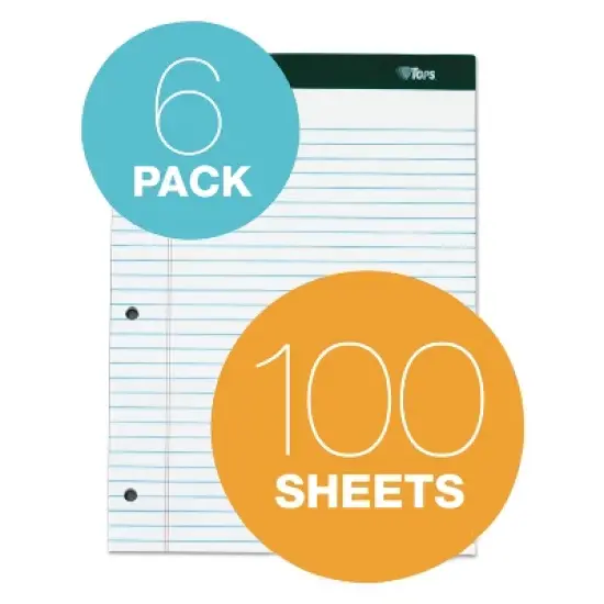 TOPS Double Docket Ruled Pads 8 1/2 x 11 3/4 White 100 Sheets 6 Pads/Pack 63437 image {4}