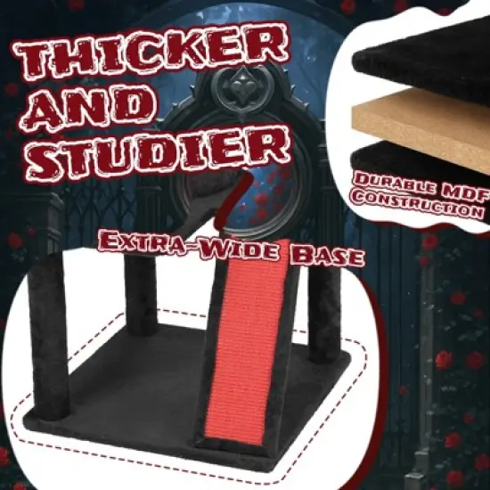 Angel Sar 42" Gothic Cat Tree with Spacious Condo Branch Shaped Scratching Post and Spider Toy Red Black Cat Tower for Indoor Cats image {7}