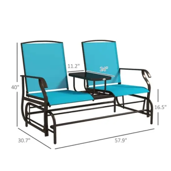 Dexmalle Blue Outdoor Glider Bench with Center Table image {6}