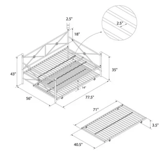 Twin Laura Classic Metal Daybed with Trundle - Room & Joy image {10}