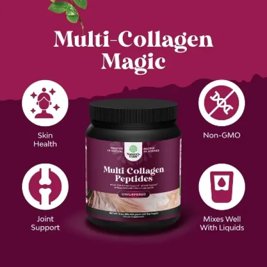 Multi Collagen Protein Powder, Keto Hydrolyzed Collagen Peptides for Hair Skin & Nails Vitamins, Unflavored, Nature's Craft, 16oz (45 servings) image {1}