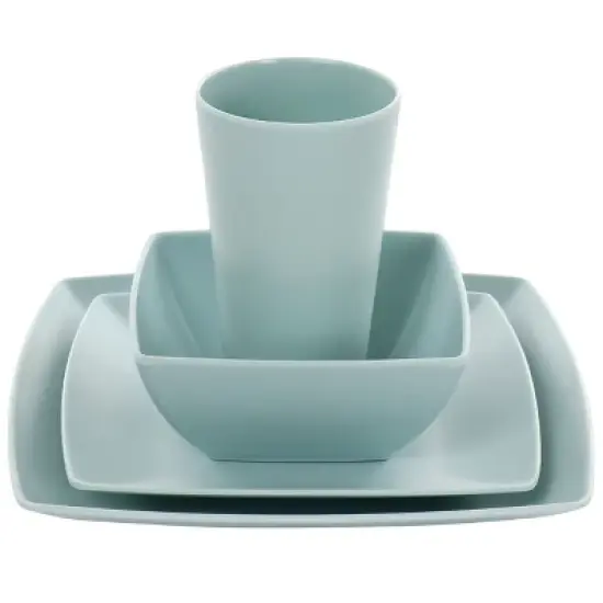 Gibson Home Grayson Melamine 16 Piece Square Dinnerware Set in Mint image {6}