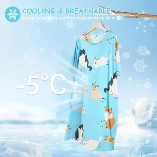 Catalonia Womens Plus Size Pajama Tops, Oversized Sleepwear Graphic Tees, Long Nightgown with Hidden Pockets, Sleep Shirts Dress, Gift Ideas for Moms image {1}