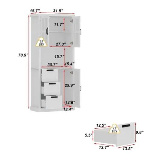 Famapy Modern Kitchen Pantry Cabinet,Tall Storage Organizer with Drawers,Glass Doors for Display,Floating Open Shelf,for Spices and Dishes image {6}