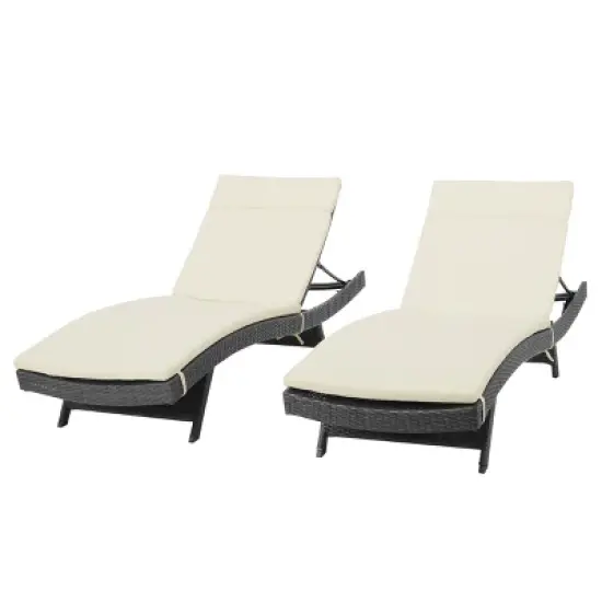 Christopher Knight Home Salem Outdoor Wicker Armless Adjustable Chaise Lounges with Cushion (Set of 2) image {3}