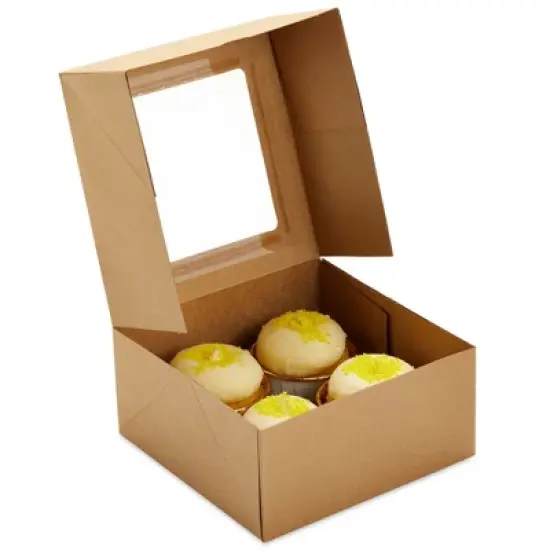 Juvale 24 Pack Cupcake Containers with Windows, 6x6 Boxes with 4 Count Inserts for Muffins (Kraft Paper) image {2}