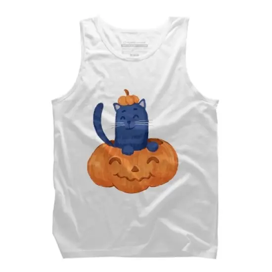 Men's Design By Humans Halloween Cat In A Pumpkin By wubbadub Tank Top image {7}