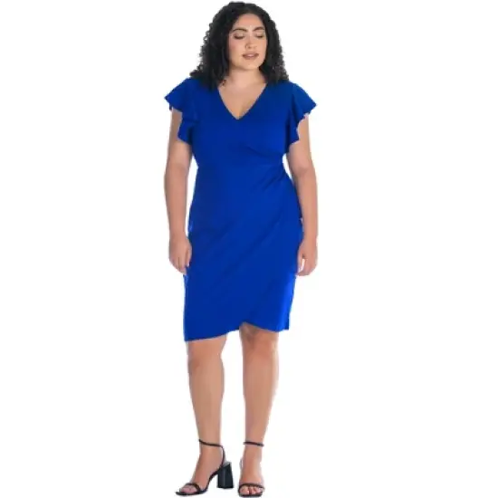 Womens Plus Size V Neck Ruffle Sleeve Knee Length Dress image {4}