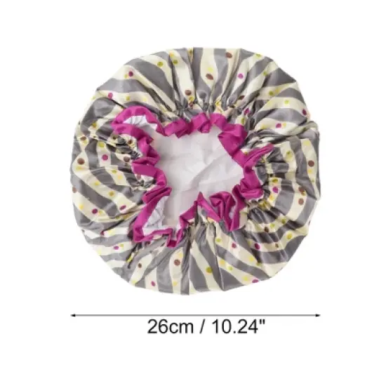 Unique Bargains Women Double Layer Wave Dots Shower Cap Gray 1 Pc image {1}