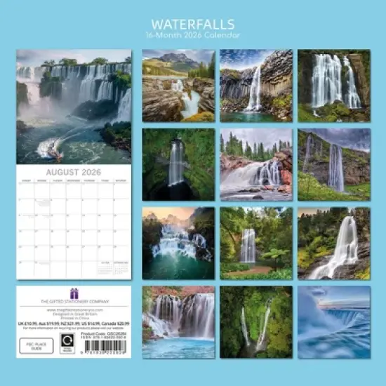 2026 Square Wall Calendar, Waterfalls, 16-Month Natural World Theme with 180 Reminder Stickers (12x12 In) image {3}