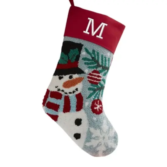 Personalization Mall Snowman Embroidered Initial Hooked Christmas Stockings image {14}