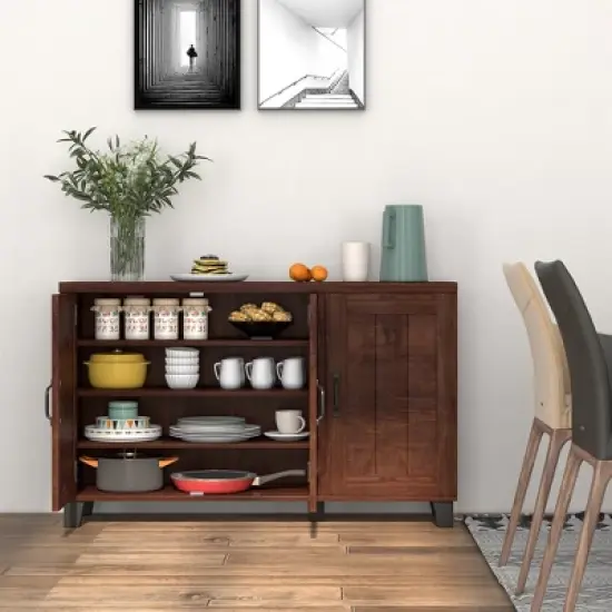 Costway 3-Door Buffet Sideboard Storage Credenza Cabinet Console Adjustable Shelf Brown/White Wash image {1}