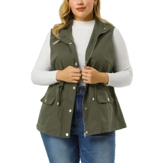 Agnes Orinda Women's Plus Size Utility Vest Cargo Pocket Drawstring Waist Sleeveless Jacket image {6}