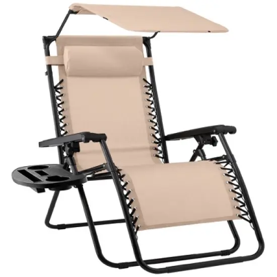 Best Choice Products Folding Zero Gravity Recliner Patio Lounge Chair w/ Canopy Shade, Headrest, Tray image {16}