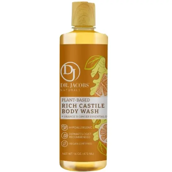 Dr. Jacobs Naturals Plant-Based Castile Body Wash Gel- Orange & Ginger- Hypoallergenic- Dermatologist Tested image {8}