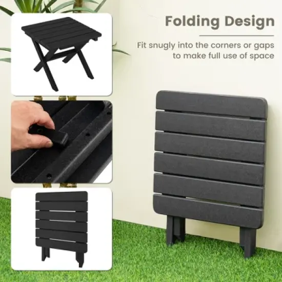 Costway Outdoor Folding Side Table Weather-Resistant HDPE Adirondack Table Black/Gray image {8}