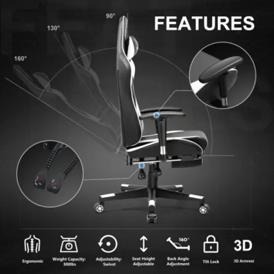 GTRACING Gaming Chair, Retractable Footrest, Premium Faux Leather, Adjustable Computer Office Chair image {2}
