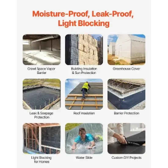 VEVOR 10 Mil Plastic Sheeting Heavy Duty 10' x 100', Thick Plastic Sheeting Roll, Plastic Drop Cloth Painters Tarp Covering image {4}