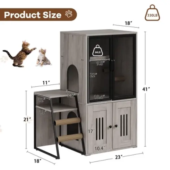 Cat Litter Box Enclosure with Ladder and Doors for 2 Cats,Double Cat House with Storage Space image {1}