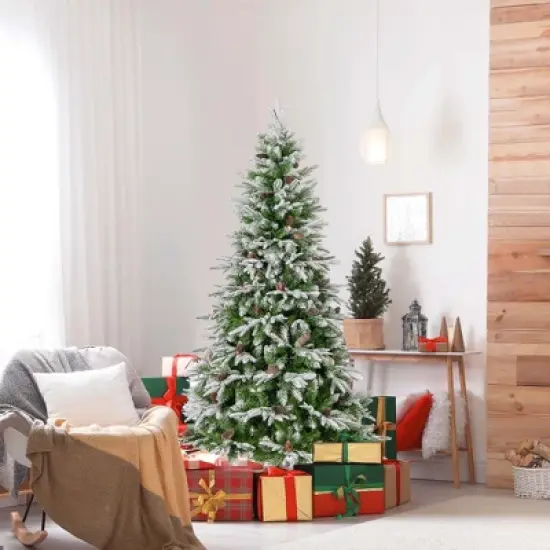 Costway 6/7.5/9 FT Artificial Christmas Tree Hinged Xmas Tree with 765/1135/1871 Branch Tips 280/470/690 Lights image {1}