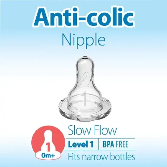 Dr. Brown's Level 1 Narrow Baby Bottle Silicone Nipple, Slow Flow - 2pk - 0m+ image {2}