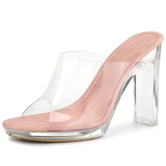Allegra K Women's Clear Platform Block Heeled Slides Sandals image {7}