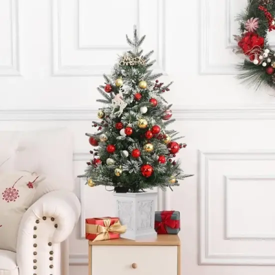 Homhougo 3FT Snow Flocked Mini Christmas Tree with Berry Clusters and Potted Base, Ideal for Table or Front Porch Use image {7}