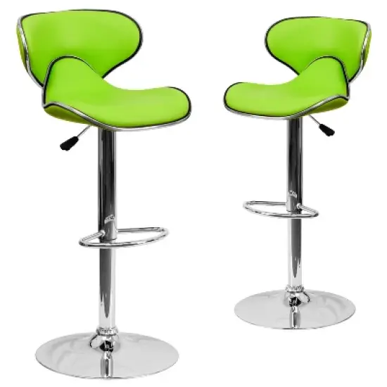 Emma and Oliver 2 Pack Contemporary Cozy Mid-Back Vinyl Adjustable Height Barstool with Chrome Base image {14}