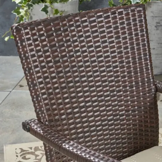 Davenport 7pc Wood & Wicker Expandable Patio Dining Set - Natural/Brown/Cream - Christopher Knight Home image {2}