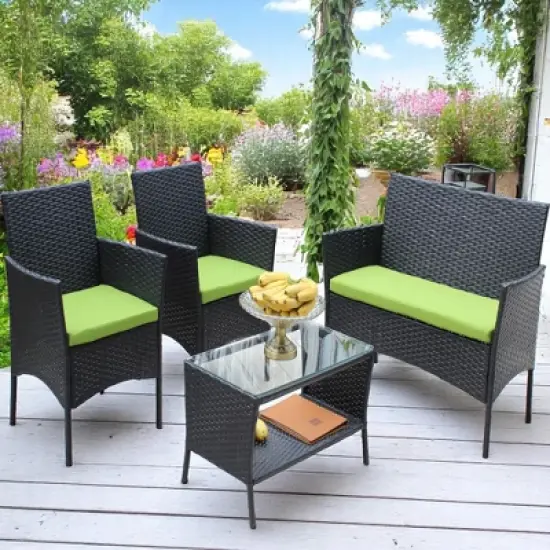 Outdoor Wicker Patio Set with Loveseat, Armchairs, and Tea Table - Water-Resistant Cushions & UV Protection image {7}