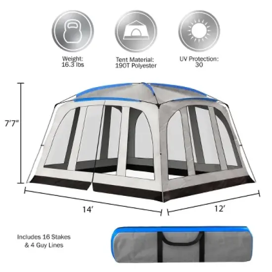 Leisure Sports Enclosed Screen Tent With UV-Resistant Canopy and Carry Bag - Gray and Blue image {1}