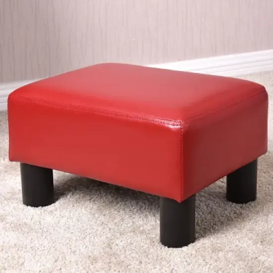 Costway Small Ottoman Footrest PU Leather Footstool Rectangular Seat Stool Red image {2}