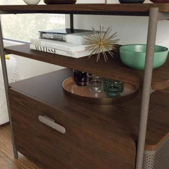 Radial Lateral File Cabinet with Drawer and Open Shelves Umber Wood - Sauder image {3}