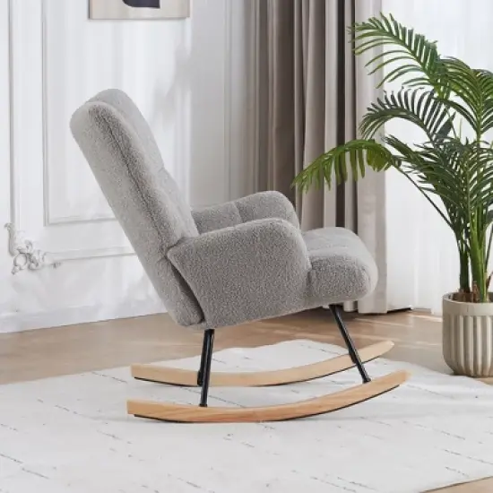 FERPIT Upholstered Teddy Velvet Accent Chair & Rocking Chair with Wingback Design image {2}