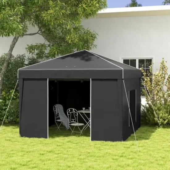 Gulches 9.7' x 9.7' Pop Up Canopy with Sidewalls, Portable Tent with 2 Mesh Windows & Reflective Strips, Includes Carry Bag for Outdoor Events (Black) image {1}
