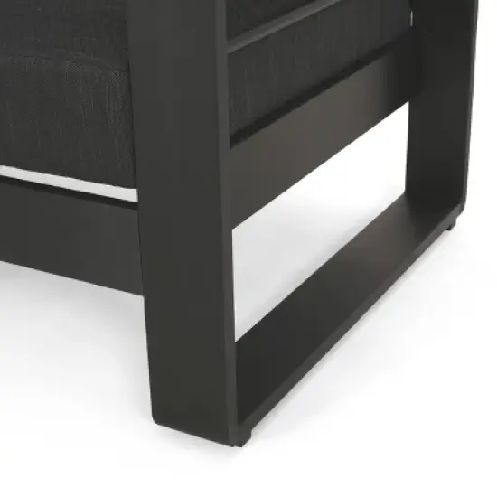 GDFStudio Neffs Outdoor Aluminum Loveseat with Cushions, Dark Gray/Natural/Black image {8}