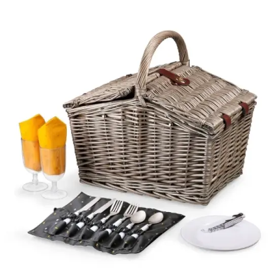 Picnic Time Piccadilly Picnic Basket - Anthology: Gray Willow Set for 2 with Tableware & Twist Lock Closure image {1}