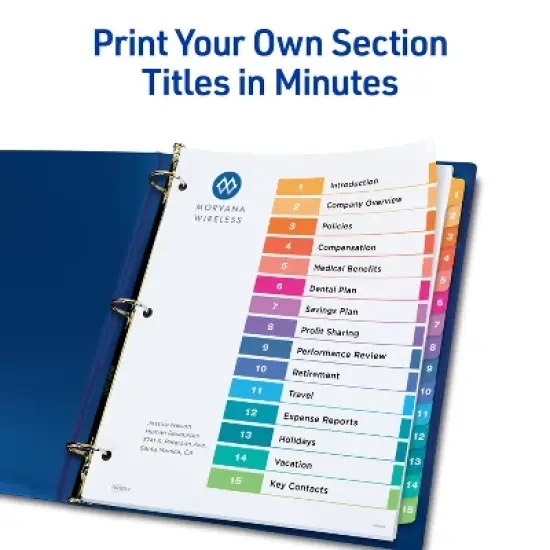 Avery Dividers for 3 Ring Binders, 15 Tabs per Set, Customizable Table of Contents, Multicolor Tabs (3 Sets of 11074) image {1}