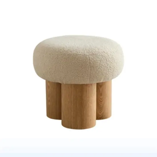 Maliang Ottomans, Mushroom Stool, Lamb Wool Seat, Barrel Pvc Pipe With Walnut Veneer image {10}