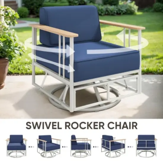 Belord Swivel Outdoor Chairs Set of 4 with 6" Thick Seat Cushion, Metal Outdoor Swivel Glider Chairs with Faux-Wood Armrest and Comfort Foam Cushion image {6}