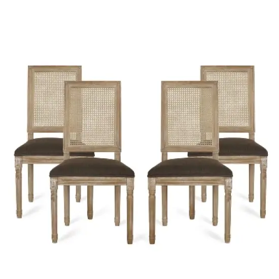 Christopher Knight Home Brownell French Country Wood and Cane Upholstered Dining Chairs (Set of 4) image {12}